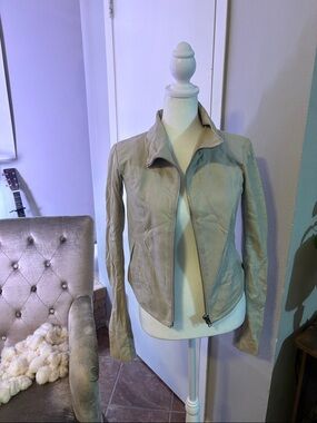 Veda Taupe Leather Zip-Front Jacket